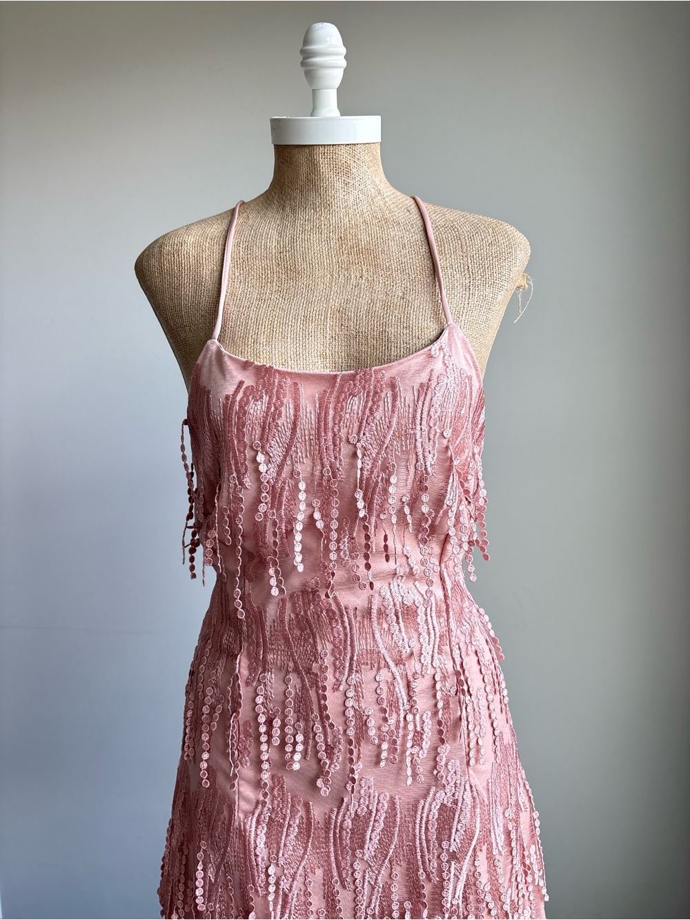 Lulus Making Magic Blush Pink Fringe Lace-Up Mini Dress LARGE - Picture 4 of 10